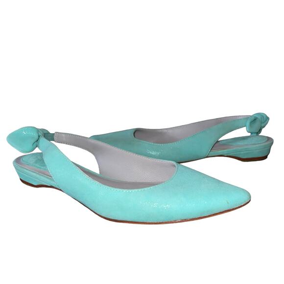 Johnston & Murphy Slingback Sandals Suede Tami Bow Aqua Shimmer - Picture 4 of 9